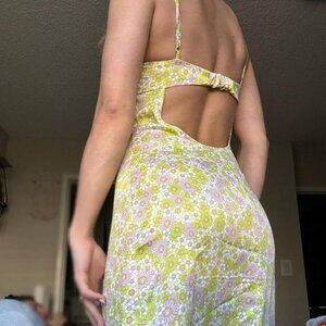 Zara Satin Effect Floral Open Back Midi Dress NWOT Size Small